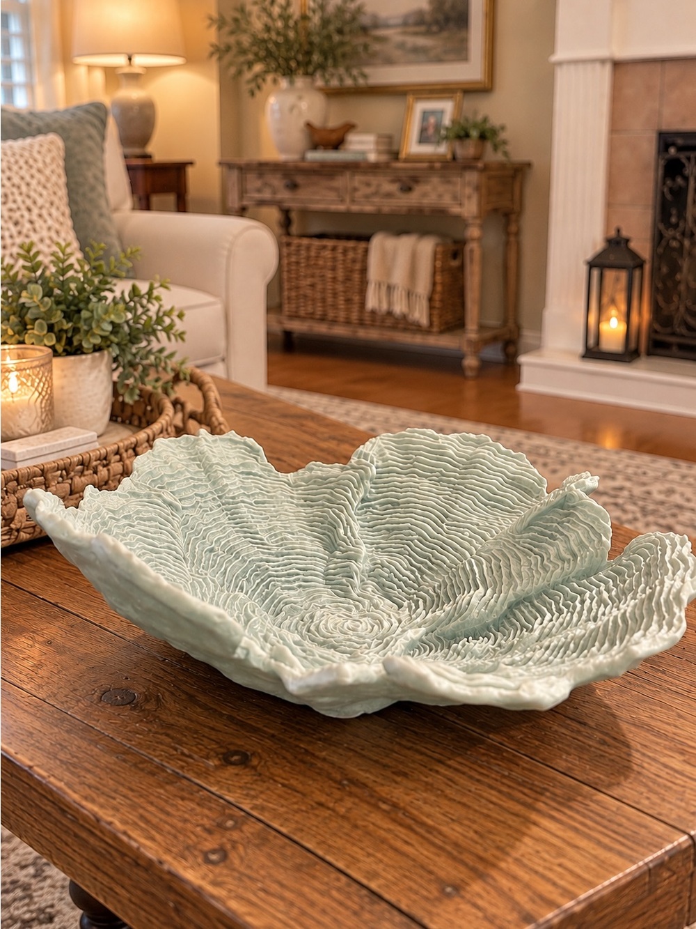 Decorative Seafoam Leaf Bowl - Home Dining Accent